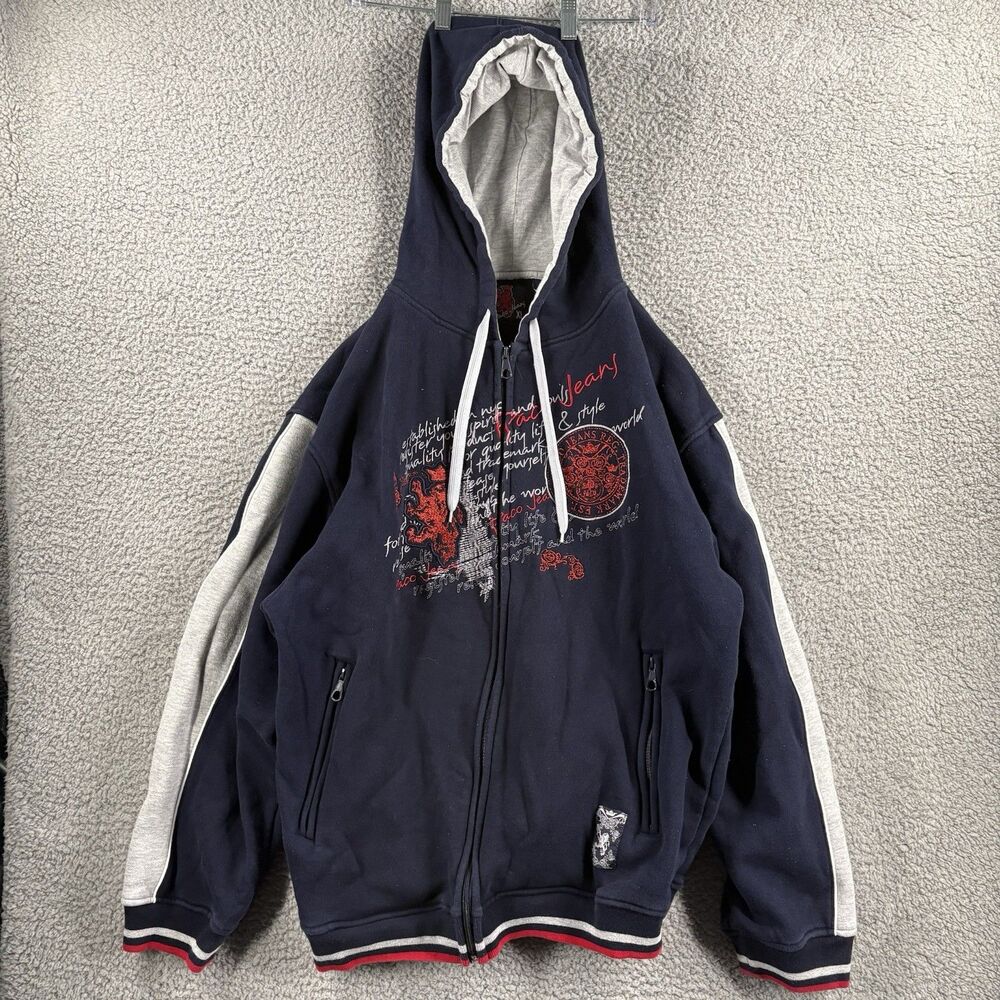 Vintage Y2K Paco Jeans Hoodie XL Extra Large Full Zip Grunge Embroidered Blue
